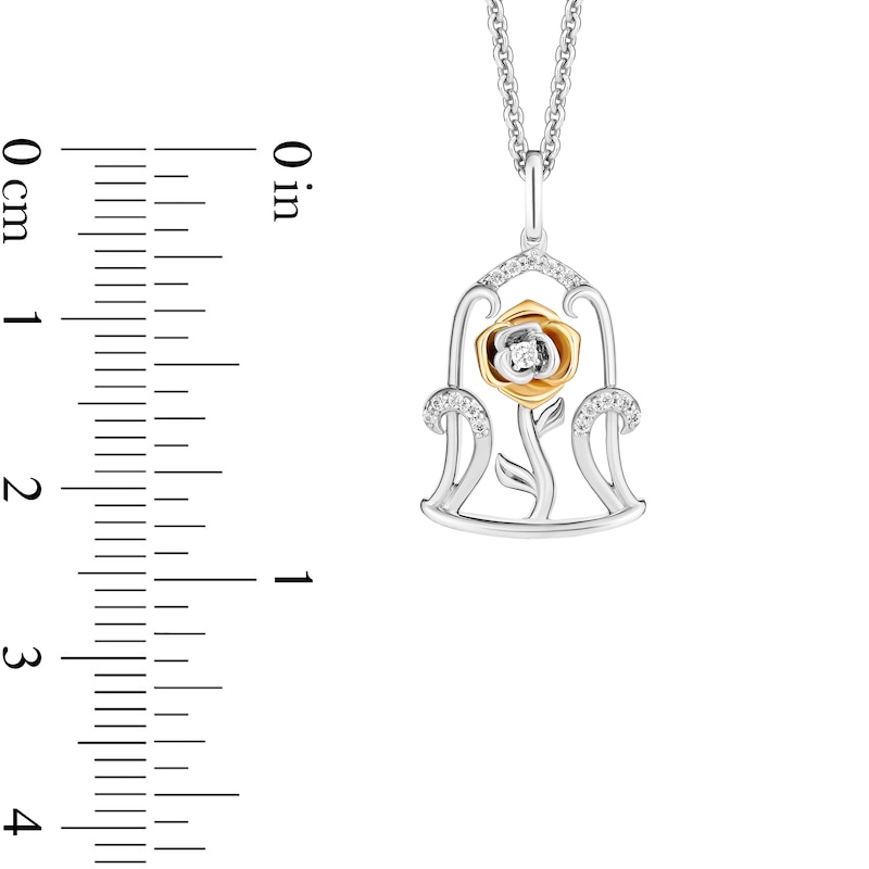 Main Image 5 of Enchanted Disney Belle 0.115 CT. T.W. Diamond Rose Dome Pendant and Stud Earrings Set in Sterling Silver and 10K Gold