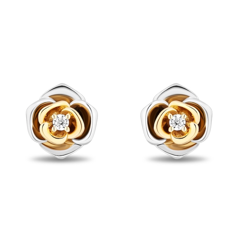 Main Image 6 of Enchanted Disney Belle 0.115 CT. T.W. Diamond Rose Dome Pendant and Stud Earrings Set in Sterling Silver and 10K Gold