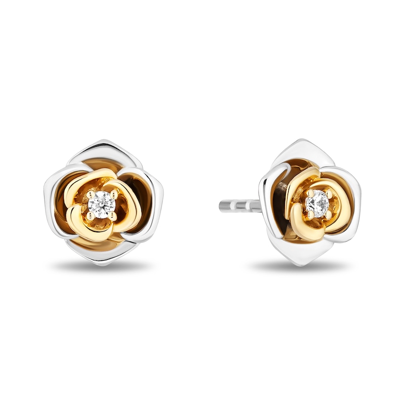 Main Image 7 of Enchanted Disney Belle 0.115 CT. T.W. Diamond Rose Dome Pendant and Stud Earrings Set in Sterling Silver and 10K Gold