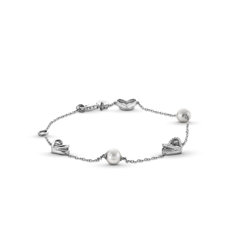 Main Image 1 of The Kindred Heart from Vera Wang Love Collection Freshwater Cultured Pearl and Diamond Bracelet in Sterling Silver