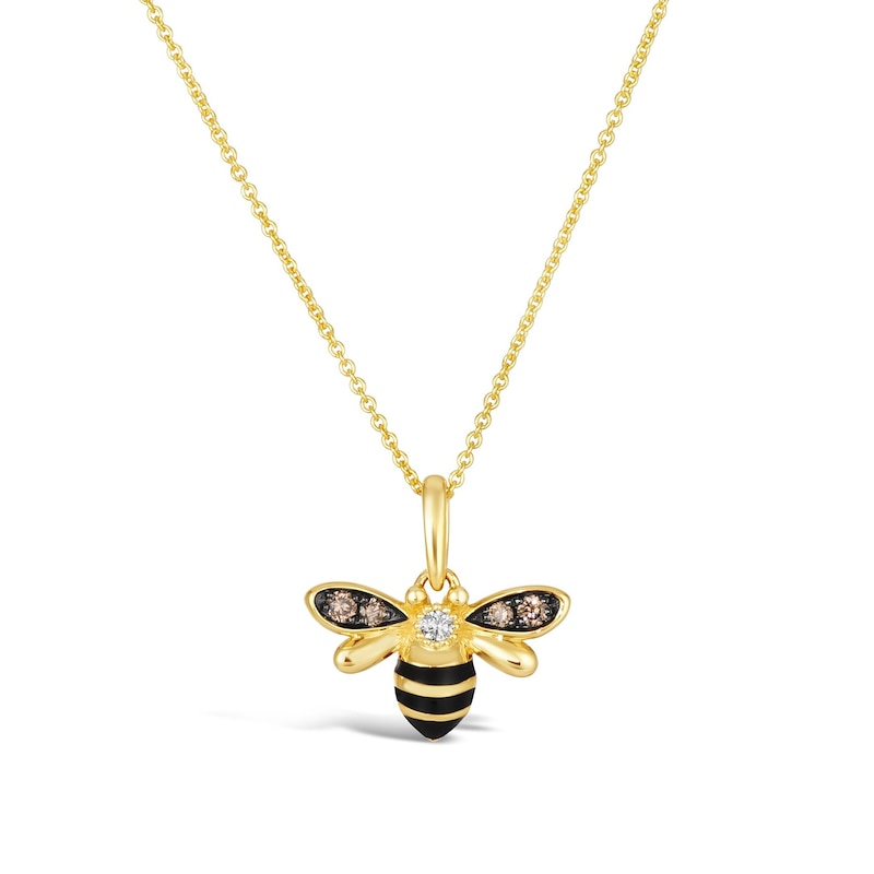 Le Vian® 0.12 CT. T.W. Chocolate Diamond® and Nude Diamond™ with Enamel Bee Pendant in 14K Honey Gold™ - 19”