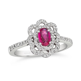 Le Vian® Couture® Oval Passion Ruby™ and 0.30 CT. T.W. Vanilla Diamond® Double Scallop Frame Ring in Platinum