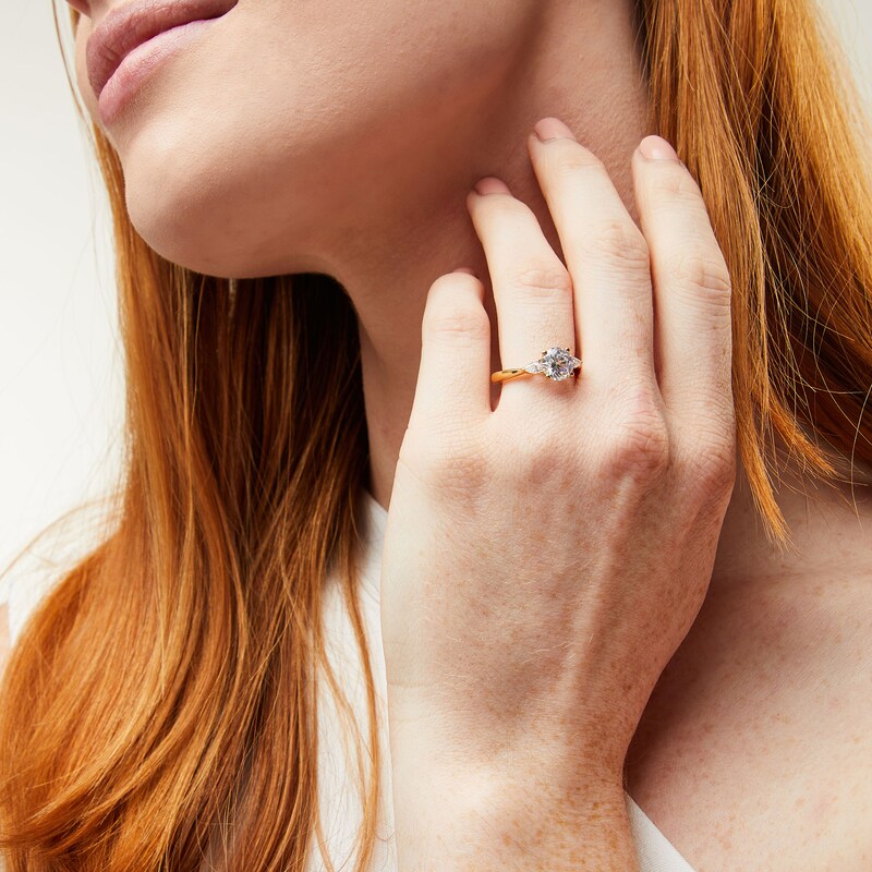 Main Image 2 of 1.80 CT. T.W. Pear-Shaped and Round Certified Lab-Grown Diamond Three Stone Engagement Ring in 14K Gold (F/SI2)