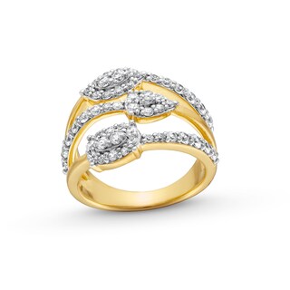 0.95 CT. T.W. Multi-Diamond Multi-Shape Triple Row Ring in Sterling Silver with 14K Gold Plate
