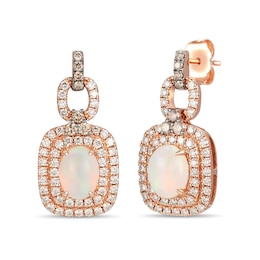 Le Vian® Oval Neopolitan Opal™ and 0.99 CT. T.W. Diamond Double Frame Doorknocker Drop Earrings in 14K Strawberry Gold®