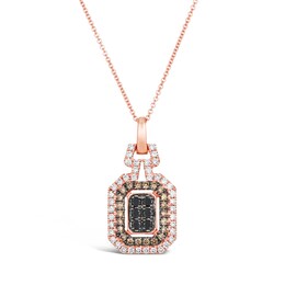 Le Vian® 0.83 CT. T.W. Emerald-Shaped Tri-Colour Multi-Diamond Doorknocker Pendant in 14K Strawberry Gold® - 20”