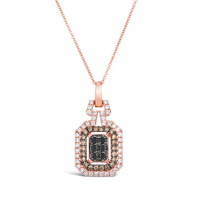 Le Vian® 0.83 CT. T.W. Emerald-Shaped Tri-Colour Multi-Diamond Doorknocker Pendant in 14K Strawberry Gold® - 20”