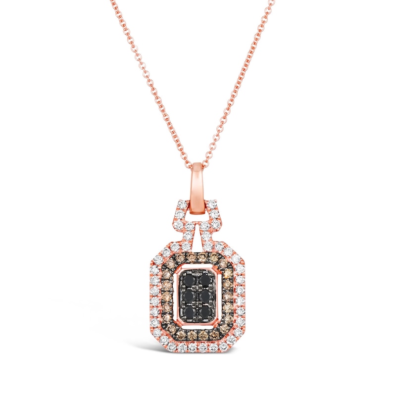 Main Image 1 of Le Vian® 0.83 CT. T.W. Emerald-Shaped Tri-Colour Multi-Diamond Doorknocker Pendant in 14K Strawberry Gold® - 20”