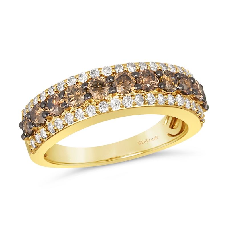 Main Image 1 of Le Vian® 1.33 CT. T.W. Chocolate Diamond® and Nude Diamond™ Multi-Row Ring in 14K Honey Gold™