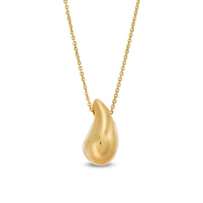Teardrop Pendant in Sculpted Hollow 14K Gold - 17”