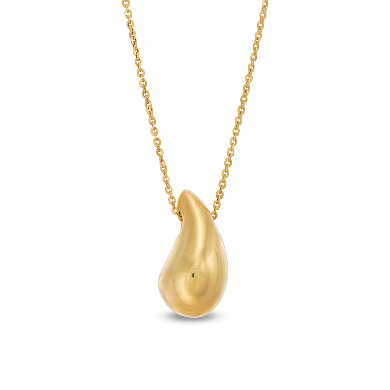 Teardrop Pendant in Sculpted Hollow 14K Gold - 17”