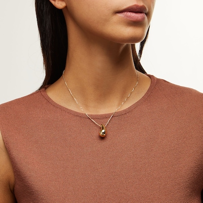 Teardrop Pendant in Sculpted Hollow 14K Gold - 17”
