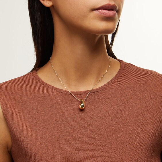 Teardrop Pendant in Sculpted Hollow 14K Gold - 17”