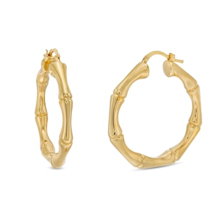 38.0mm Bamboo-Pattern Hoop Earrings in Sculpted Hollow 14K Gold