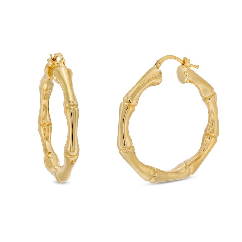 38.0mm Bamboo-Pattern Hoop Earrings in Sculpted Hollow 14K Gold