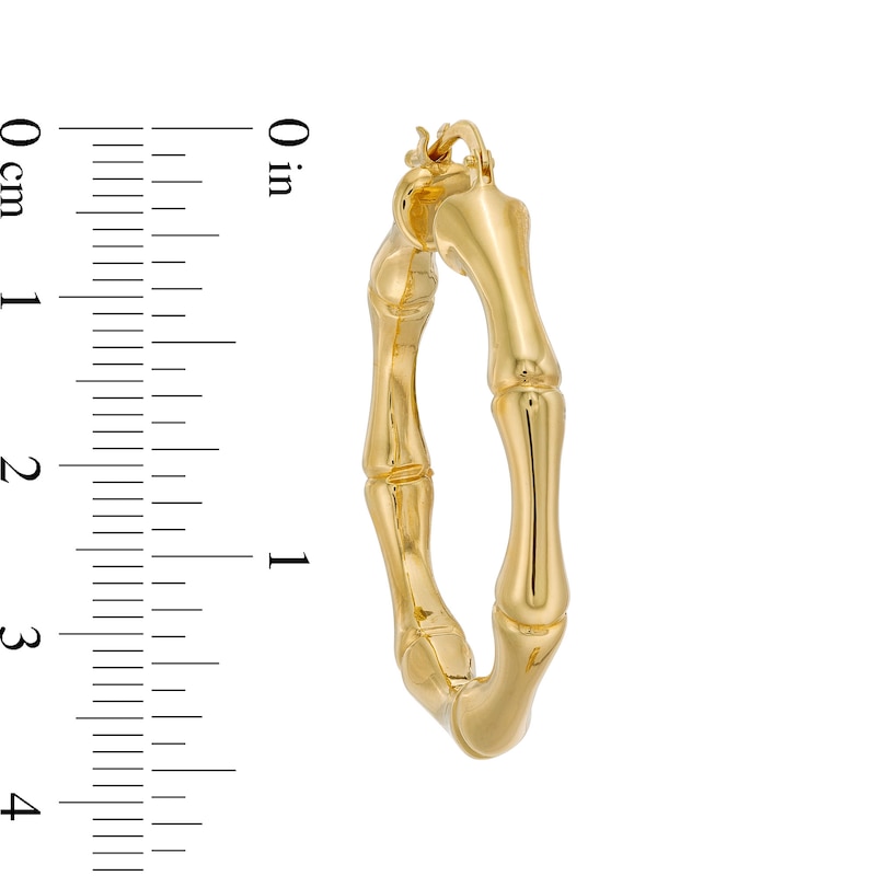 38.0mm Bamboo-Pattern Hoop Earrings in Sculpted Hollow 14K Gold