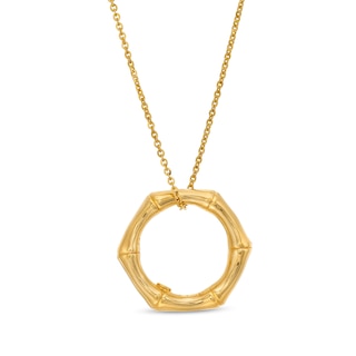 Bamboo Hexagon Pendant in Sculpted Hollow 14K Gold - 17”