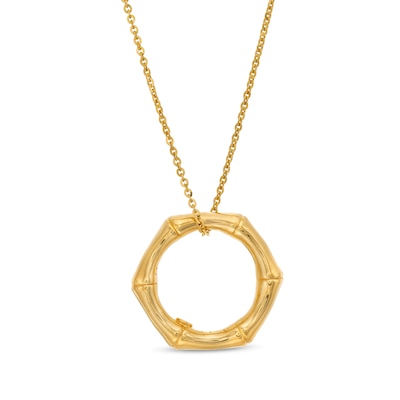 Bamboo Hexagon Pendant in Sculpted Hollow 14K Gold - 17”