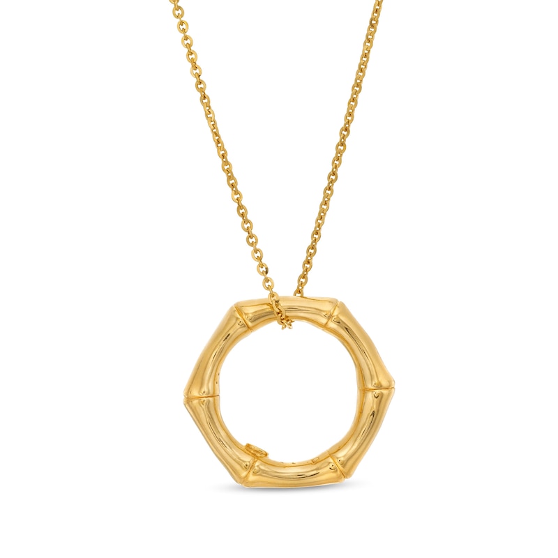 Bamboo Hexagon Pendant in Sculpted Hollow 14K Gold - 17”