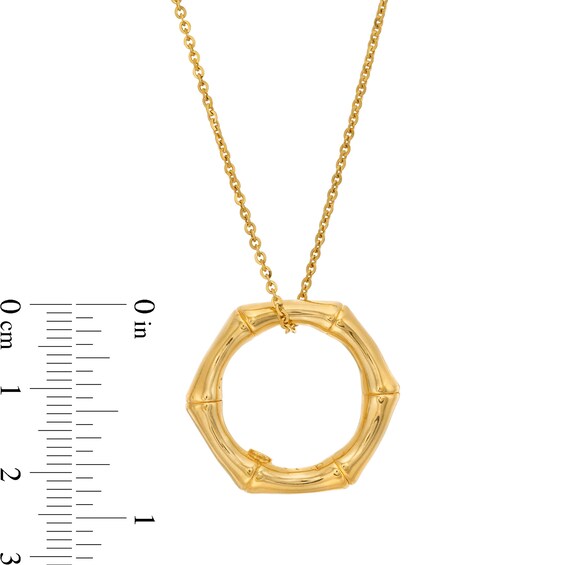 Bamboo Hexagon Pendant in Sculpted Hollow 14K Gold - 17”
