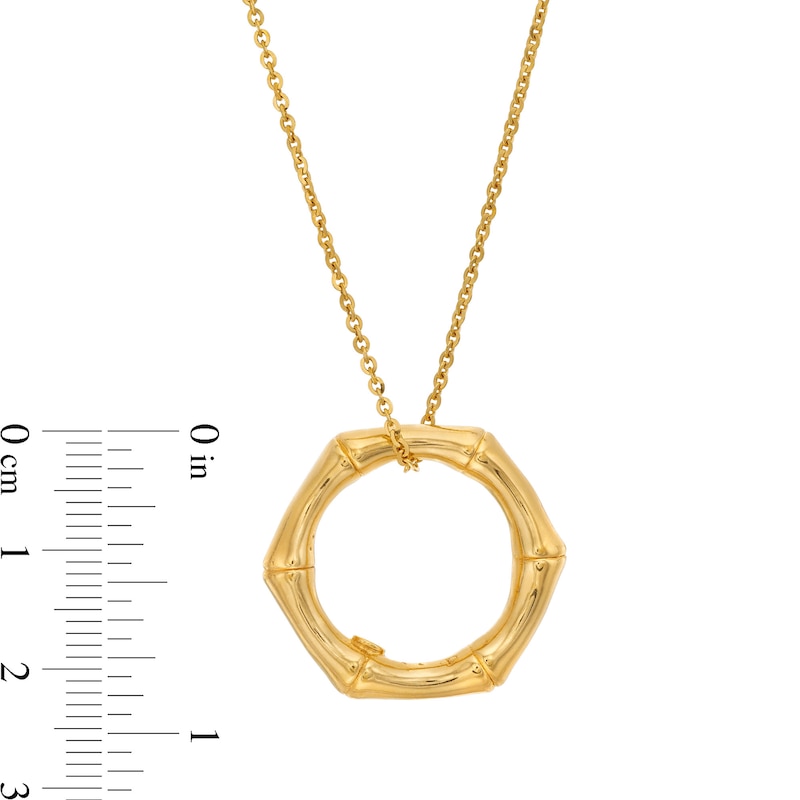 Bamboo Hexagon Pendant in Sculpted Hollow 14K Gold - 17”