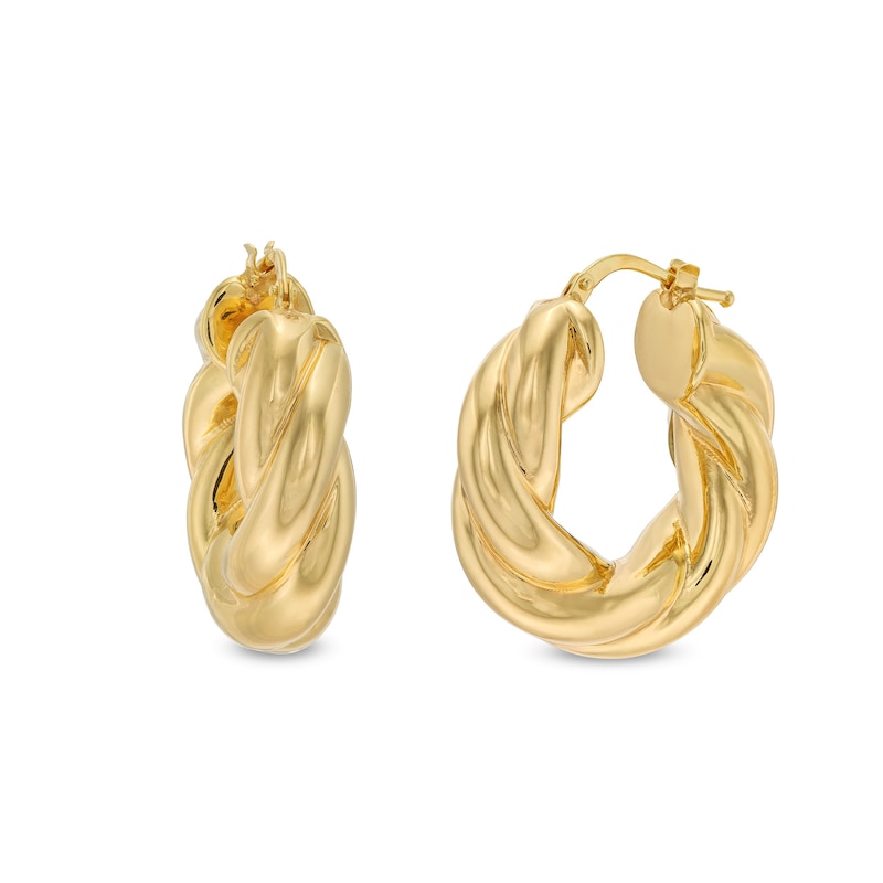 Main Image 1 of 20.4mm Diamond-Cut Twist Hoop Earrings in Sculpted Hollow 14K Gold