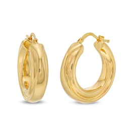 14.0mm Round Twist Hoop Earrings in Sculpted Hollow 14K Gold
