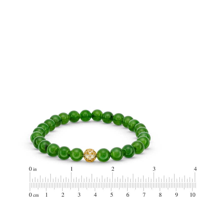 Main Image 3 of 8.0mm Jade Bead Strand Bracelet with 14K Gold Centre Bead - 7.5"