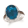 Thumbnail Image 1 of Le Vian® Chocolatier® Oval Deep Sea Blue Topaz™ and 0.47 CT. T.W. Diamond Frame Ring in 14K Vanilla Gold®