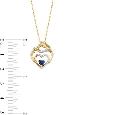 4.0mm Heart-Shaped Blue Sapphire and 0.085 CT. T.W. Diamond Motherly Love Heart Pendant in 10K Gold