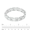 Previously Owned - 0.086 CT. T.W. Diamond Multi-Finish Curved Slope Triple Row Link Chain Bracelet in Stainless Steel