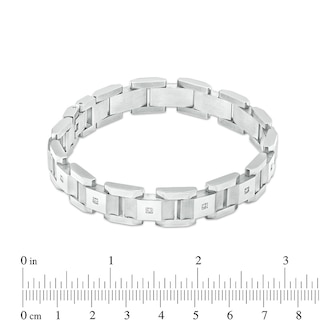 Previously Owned - 0.086 CT. T.W. Diamond Multi-Finish Curved Slope Triple Row Link Chain Bracelet in Stainless Steel