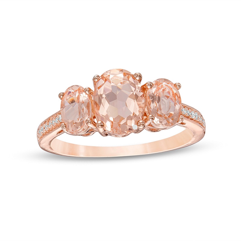 Previously Owned - Oval Morganite and 0.04 CT. T.W. Diamond Three Stone Ring in 10K Rose Gold