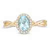 Thumbnail Image 4 of Previously Owned - Oval Swiss Blue Topaz and 0.08 CT. T.W. Diamond Frame Twist Shank Ring in 10K Gold