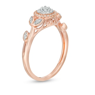 Previously Owned - 0.15 CT. T.W. Diamond Flower Double Frame Shank Ring in 10K Rose Gold