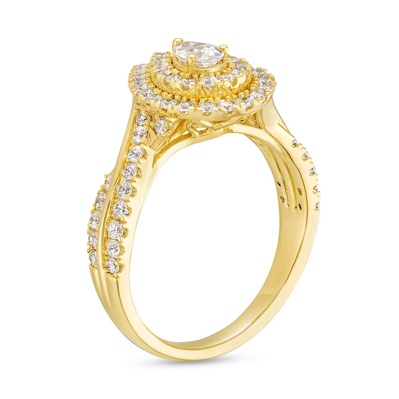 Previously Owned - 0.95 CT. T.W. Pear-Shaped Diamond Double Frame Engagement Ring in 10K Gold (I/I2)