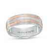 Previously Owned - Men's 7.0mm Multi-Row Comfort-Fit Engravable Wedding Band in 14K Two-Tone Gold (1 Line)