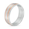 Previously Owned - Men's 7.0mm Multi-Row Comfort-Fit Engravable Wedding Band in 14K Two-Tone Gold (1 Line)