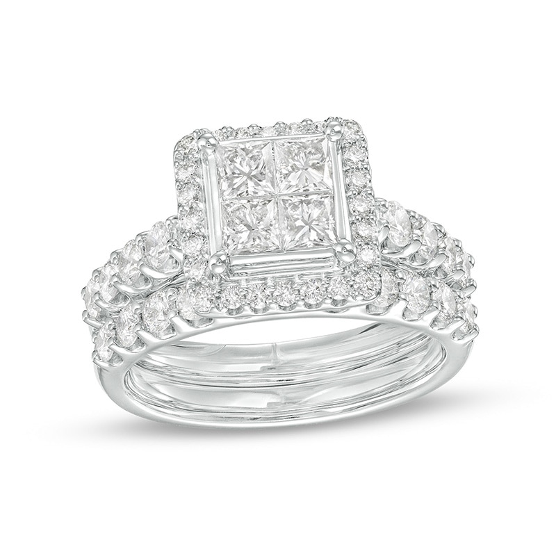 Previously Owned - 2.00 CT. T.W. Quad Princess-Cut Diamond Frame Bridal Set in 14K White Gold