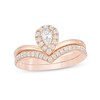 Thumbnail Image 1 of Previously Owned - 0.50 CT. T.W. Pear-Shaped Diamond Frame Chevron Bridal Set in 14K Rose Gold