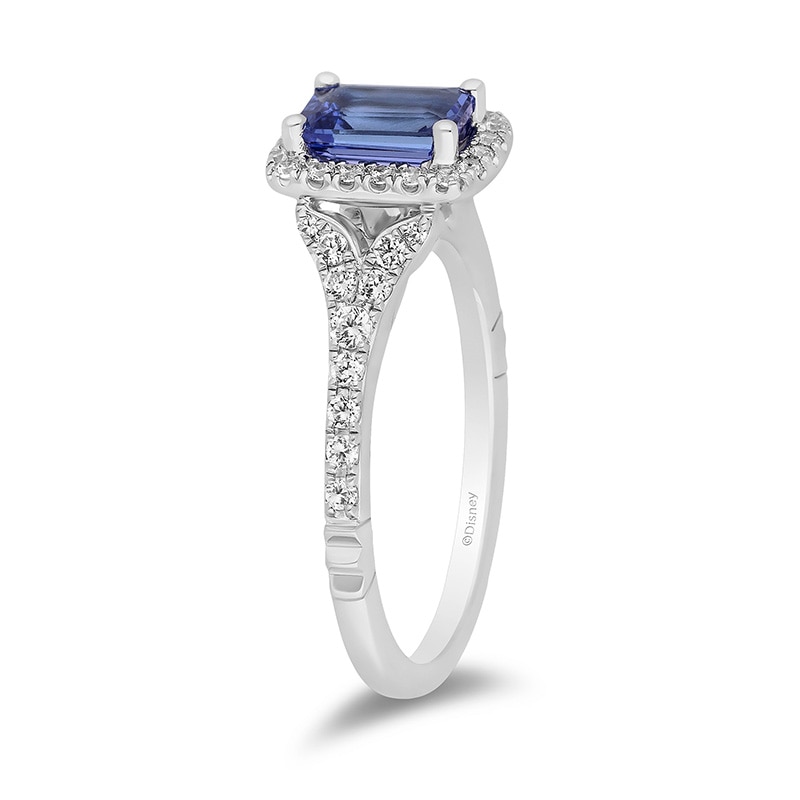 Main Image 2 of Previously Owned - Enchanted Disney Ariel Tanzanite and 0.37 CT. T.W. Diamond Frame Engagement Ring in 14K White Gold