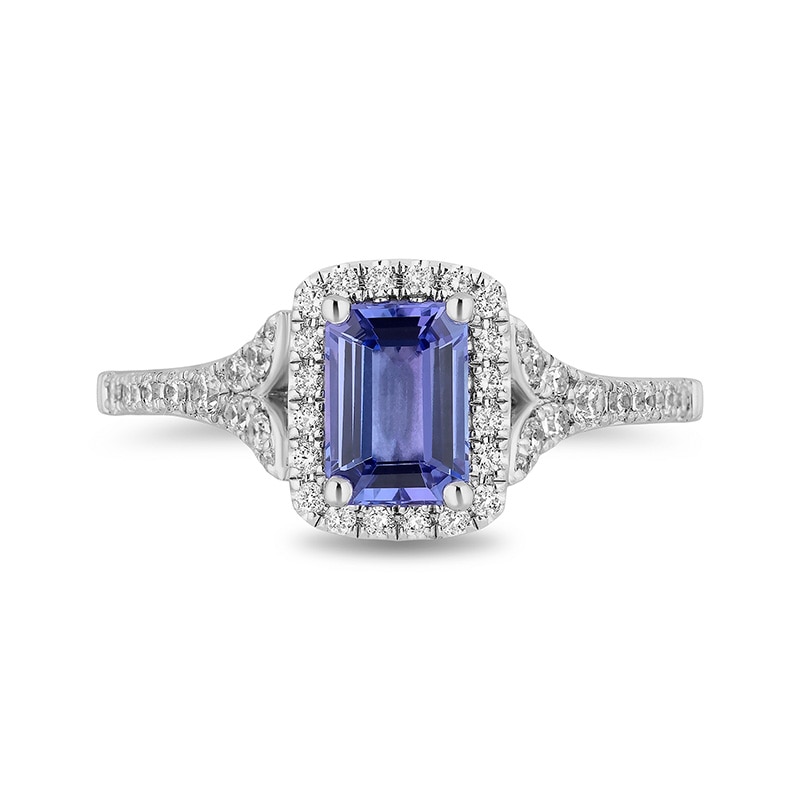 Main Image 4 of Previously Owned - Enchanted Disney Ariel Tanzanite and 0.37 CT. T.W. Diamond Frame Engagement Ring in 14K White Gold