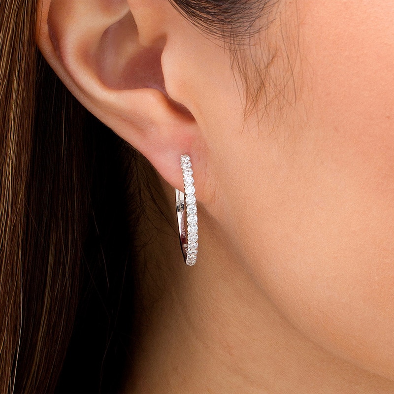 Previously Owned - 0.95 CT. T.W.  Lab-Grown Diamond Hoop Earrings in 14K White Gold (F/SI2)