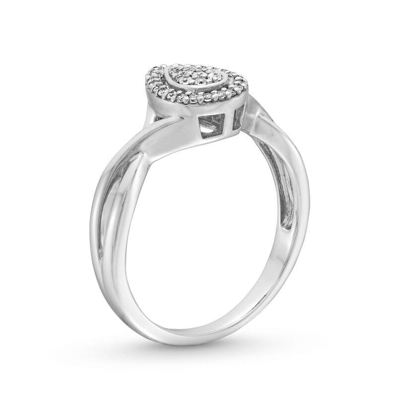 Main Image 3 of 0.115 CT. T.W. Pear-Shaped Multi-Diamond Frame Twist Shank Promise Ring in Sterling Silver