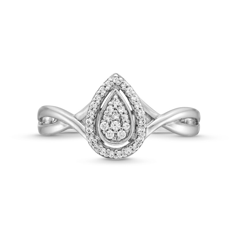 Main Image 4 of 0.115 CT. T.W. Pear-Shaped Multi-Diamond Frame Twist Shank Promise Ring in Sterling Silver