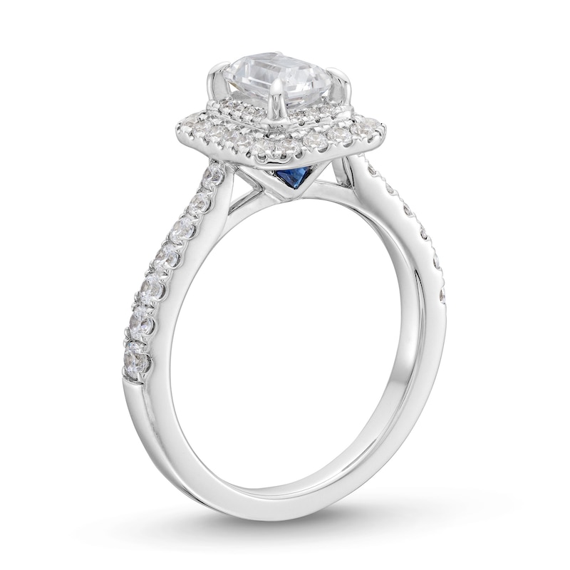 Main Image 3 of Vera Wang Love Collection 1.29 CT. T.W. Emerald-Cut Diamond Double Frame Engagement Ring in 14K White Gold