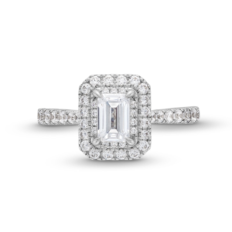 Main Image 4 of Vera Wang Love Collection 1.29 CT. T.W. Emerald-Cut Diamond Double Frame Engagement Ring in 14K White Gold