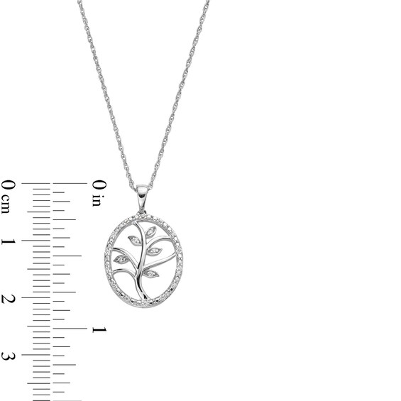 0.08 CT. T.W. Diamond Oval Frame Family Tree Pendant in Sterling Silver