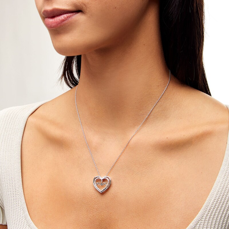 Main Image 2 of Unstoppable Love™ 0.05 CT. T.W. Diamond Double Heart "MOM" Pendant in Sterling Silver