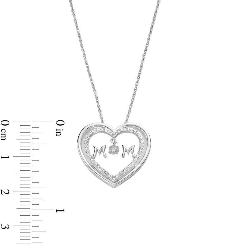 Main Image 3 of Unstoppable Love™ 0.05 CT. T.W. Diamond Double Heart "MOM" Pendant in Sterling Silver